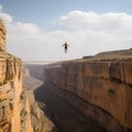 Slackliner balancing on a rope photo realistic illustration - Generative AI.