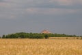 Slagheap in western Ukraine with wheat field Royalty Free Stock Photo