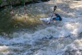 Slalom kayaker training on the Digue de la Pucelle slalom course in the city center of Metz