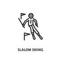 Slalom skier flat line icon. Vector illustration a person who is skiing down the mountain between flags Royalty Free Stock Photo