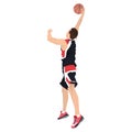 Professional basketball player shooting ball into the hoop, vector illustration. Slam dunk shooting technique Royalty Free Stock Photo
