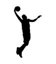 Slam dunk silhouette, vector silhouette of basketball player in dunk pose, isolated on white background