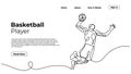 Slamdunk style basketball player, continuous one line art drawing, vector silhouette illustration, people jump. Good for sport Royalty Free Stock Photo