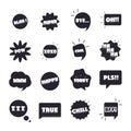 Slang bubbles different words and phrases, bang yes sorry yeah flat icons set