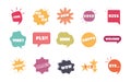 Slang bubbles different words and phrases in multicolor cartoon, cool sorry omg flat icons set