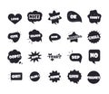 Slang bubbles different words and phrases in multicolor cartoon, love super thanks flat icons set