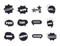 Slang bubbles different words and phrases in multicolor cartoon, omg kiss bye flat icons set