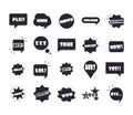 Slang bubbles different words and phrases in multicolor cartoon, true hello omg flat icons set