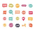 Slang bubbles different words and phrases in multicolor cartoon, true hello omg flat icons set