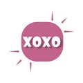 Slang bubbles, purple bubble xoxo message over white background, flat icon design