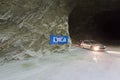 Cars driving into a tunnel from Slanic Prahova salt pan Royalty Free Stock Photo