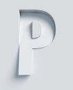 Slanted 3d font engraved and extruded from the surface, letter P
