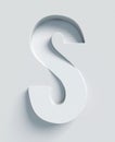 Slanted 3d font engraved and extruded from the surface, letter S