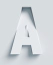 Slanted 3d font engraved and extruded from the surface, letter A