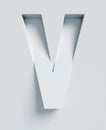 Slanted 3d font engraved and extruded from the surface, letter V