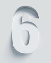 Slanted 3d font engraved and extruded from the surface, number 6