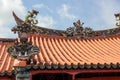 The slanted roof with ornate carvings of an ancient Chinese temple in the heritage
