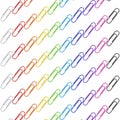 Slanting Lines of Colorful Paperclips on White Backdrop.