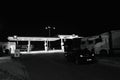 Slany, Czech republic - August 11, 2018: Shell filling station with parked Opel Astra H and camions in foreground during summer ho