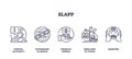 SLAPP icons outline key issues, judicial authority, suppression of speech, ... Royalty Free Stock Photo