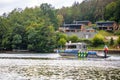 Slapy, Czech republic - 26.08.2020: Landscape with boat of police on Lake Slapy, Bohemia, Czech Republic Royalty Free Stock Photo