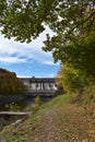 Slapy Dam, view from below from the Vltava River, autumn nature, Czech Republic Royalty Free Stock Photo