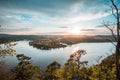 Slapy dam on Vltava river. Water reservoir and famous tourist place in Czech republic, European Union. Summer sunset. Royalty Free Stock Photo