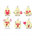 Slash of green pear cartoon character with love cute emoticon Royalty Free Stock Photo
