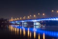 Slasko-Dabrowski bridge over Vistula River at night in Warsaw, Poland