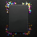 Slate board copy space with colorful confetti frame, festive mood Royalty Free Stock Photo