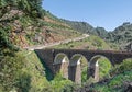 Slate bridge in the Chinese Wall over the Jaramilla River, Corralejo, Guadalajara, Spain