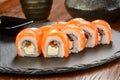 Sushi on slate cheese board Royalty Free Stock Photo