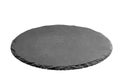 Slate plate on table. black slate stone isolated on white background. copy space