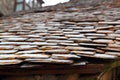 Slate stone roof tiles perspective selective focus