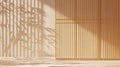 Slatted bamboo room divider casting soft shadows in a minimalist zen space Royalty Free Stock Photo