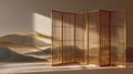 Slatted bamboo room divider casting soft shadows in a minimalist zen space Royalty Free Stock Photo