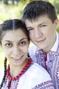 Slav girl and young cossack at nature.