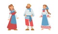 Slav or Slavonian Man and Woman Character in Ethnic Clothing Vector Set Royalty Free Stock Photo