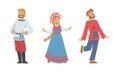 Slav or Slavonian Man and Woman Character in Ethnic Clothing Vector Set