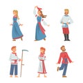 Slav or Slavonian People Character in Ethnic Clothing Vector Set