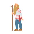 Slav or Slavonian Senior Man Character in Ethnic Clothing with Stick Vector Illustration