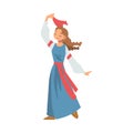 Slav or Slavonian Woman Character in Ethnic Clothing Dancing Waving with Red Kerchief Vector Illustration Royalty Free Stock Photo
