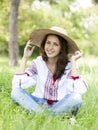 Slav teen at green meadow Royalty Free Stock Photo