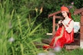 Slav woman in dress traditional Royalty Free Stock Photo