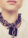 Woman having chain with padlock on neck Royalty Free Stock Photo