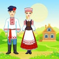 Slavic beauty. Animation portrait of the Belarusian family in national clothes.