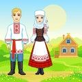 Slavic beauty. Animation portrait of the Belarusian family in national clothes.