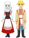 Slavic beauty. Animation portrait of the Belarusian family in national clothes. Royalty Free Stock Photo