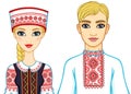 Slavic beauty. Animation portrait of the Belarusian family in national clothes.