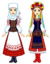 Slavic beauty. Animation portrait of the Ukrainian and Belarusian girls in national suits.